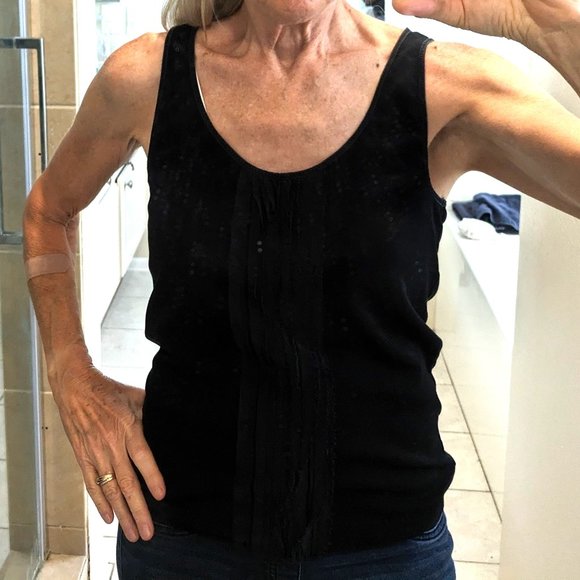 Banana Republic stretch black cotton/silk-trim sleeveless scoop tank top Sz L-XL - Picture 4 of 9